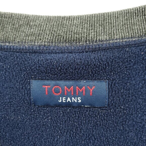 VTG Y2K Oversized Tommy Jeans Hilfiger Fleece Pullover Sweatshirt XL Blue/Gray - Picture 11 of 16